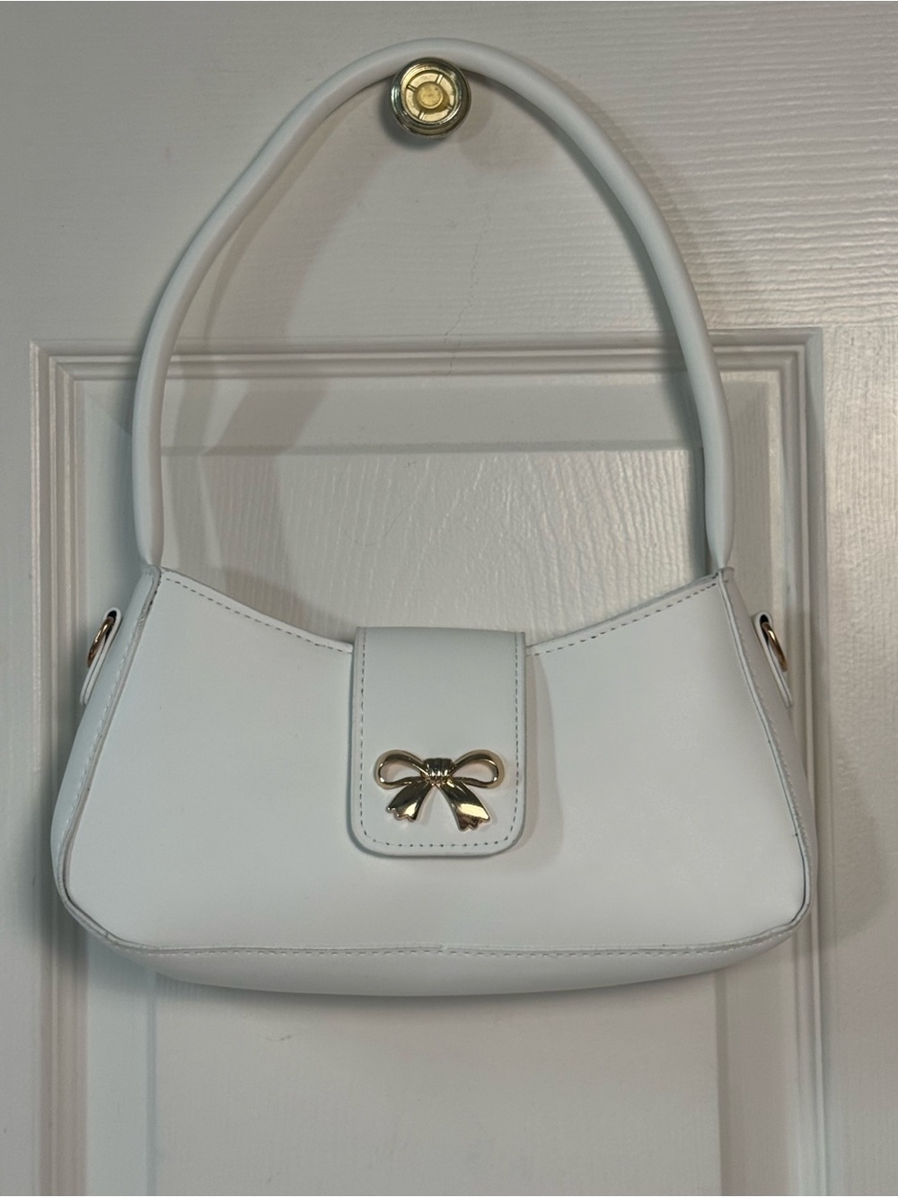 White Bow Accent Top Handle Shoulder Bag Y2K Coquette Mini Purse with Strap